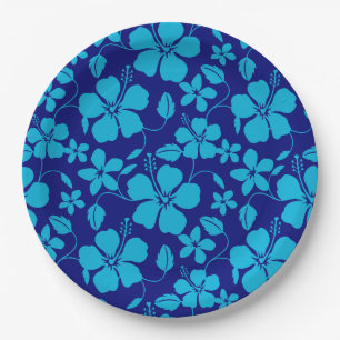 HAWAIIAN HULA (HIBISCUS) DARK/LIGHT BLUE PAPER PLATES