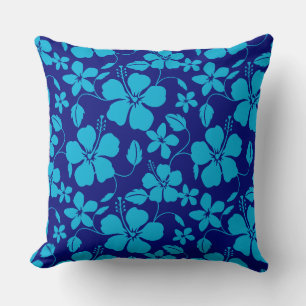 HAWAIIAN HULA (HIBISCUS) DARK/LIGHT BLUE THROW PILLOW