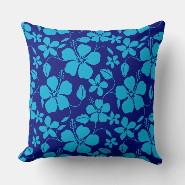 HAWAIIAN HULA (HIBISCUS) DARK/LIGHT BLUE THROW PILLOW (Front)