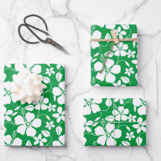 HAWAIIAN HULA (HIBISCUS) GREEN WRAPPING PAPER SHEETS