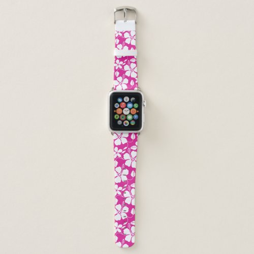 HAWAIIAN HULA HIBISCUS HOT PINK APPLE WATCH BAND