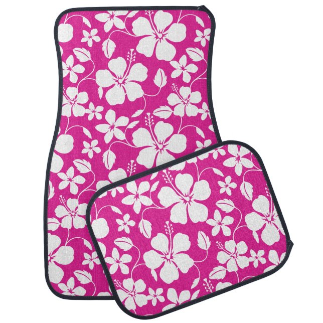 HAWAIIAN HULA (HIBISCUS) HOT PINK CAR FLOOR MAT (Set)