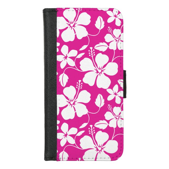 HAWAIIAN HULA (HIBISCUS) HOT PINK iPhone WALLET CASE (Front)