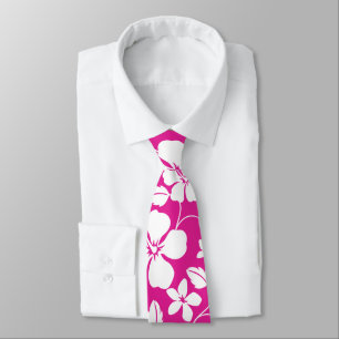 HAWAIIAN HULA (HIBISCUS) HOT PINK NECK TIE