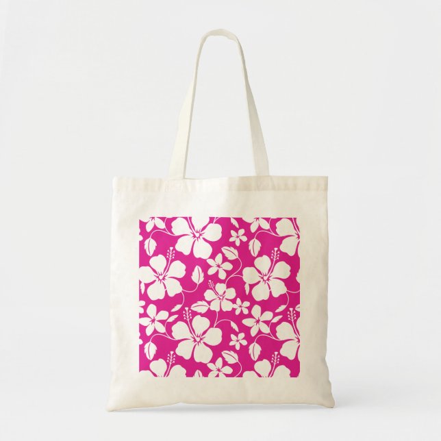 HAWAIIAN HULA (HIBISCUS) HOT PINK TOTE BAG (Front)