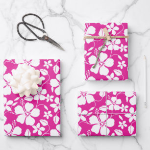 HAWAIIAN HULA (HIBISCUS) HOT PINK WRAPPING PAPER SHEETS