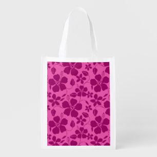 HAWAIIAN HULA (HIBISCUS) IN BURGUNDY WINE GROCERY BAG