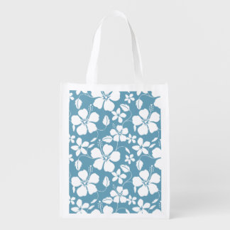 HAWAIIAN HULA (HIBISCUS) IN SLATE BLUE GROCERY BAG