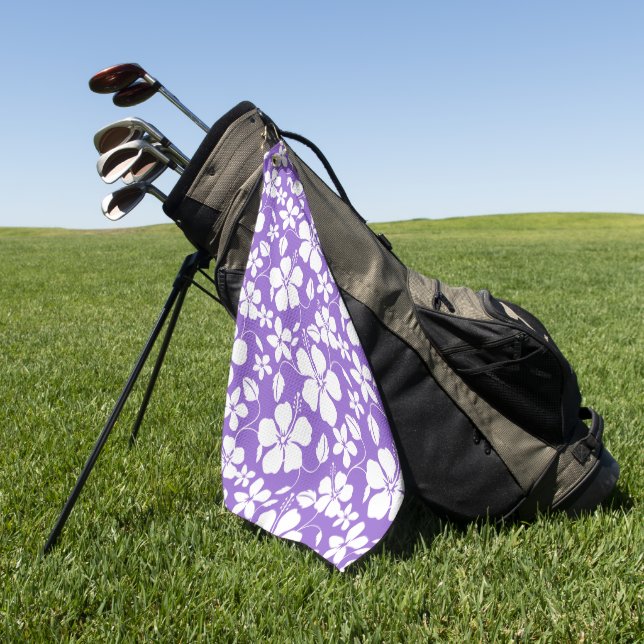 HAWAIIAN HULA (HIBISCUS) LIGHT PURPLE GOLF TOWEL (Green)