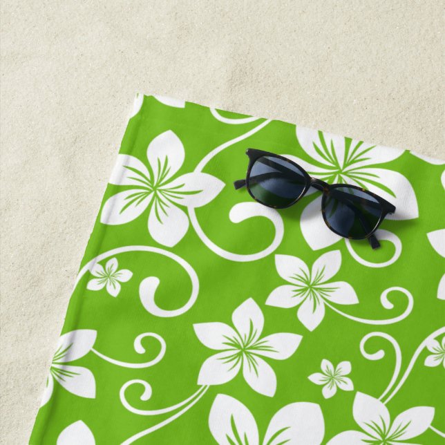 HAWAIIAN HULA (HIBISCUS) LIME BEACH TOWEL (In Situ)