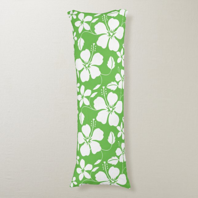 HAWAIIAN HULA (HIBISCUS) LIME BODY PILLOW (Front Vertical)