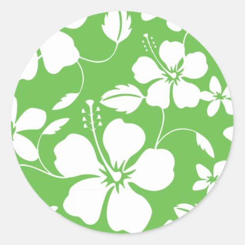 HAWAIIAN HULA HIBISCUS LIME CLASSIC ROUND STICKER