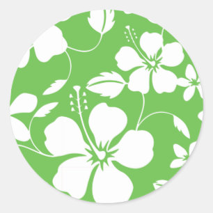 HAWAIIAN HULA (HIBISCUS) LIME CLASSIC ROUND STICKER