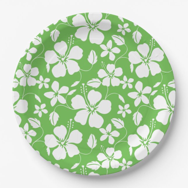 HAWAIIAN HULA (HIBISCUS) LIME PAPER PLATES (Front)