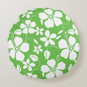HAWAIIAN HULA (HIBISCUS) LIME ROUND PILLOW