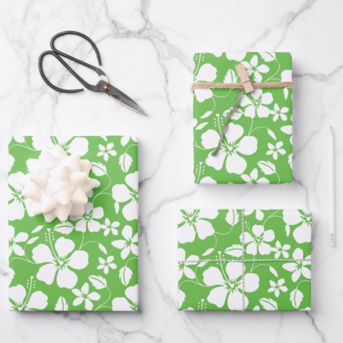 HAWAIIAN HULA HIBISCUS LIME WRAPPING PAPER SHEETS