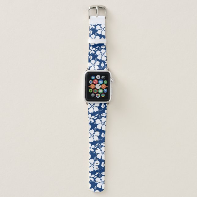 HAWAIIAN HULA (HIBISCUS) NAVY APPLE WATCH BAND (Front)