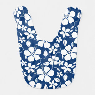 HAWAIIAN HULA (HIBISCUS) NAVY BABY BIB