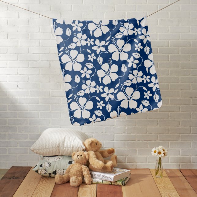 HAWAIIAN HULA (HIBISCUS) NAVY BABY BLANKET (In Situ)