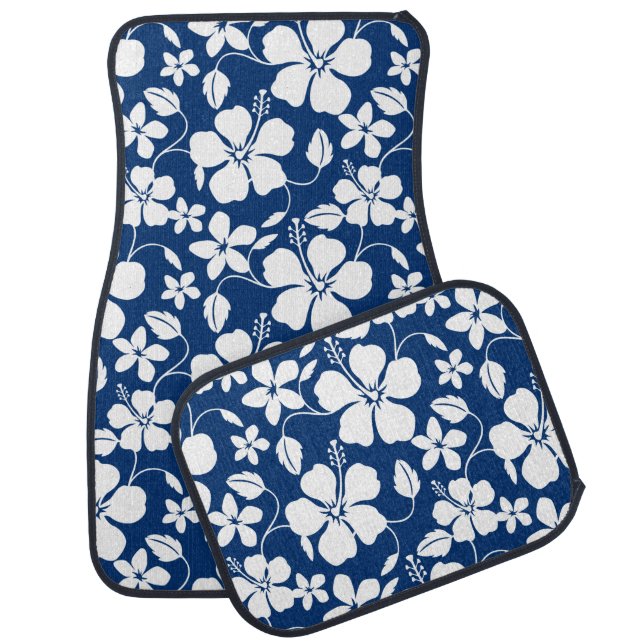 HAWAIIAN HULA (HIBISCUS) NAVY CAR FLOOR MAT (Set)