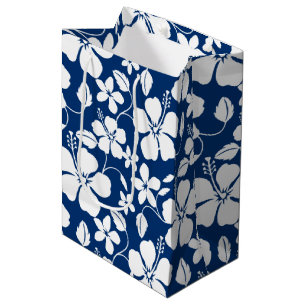 HAWAIIAN HULA (HIBISCUS) NAVY LARGE GIFT BAG