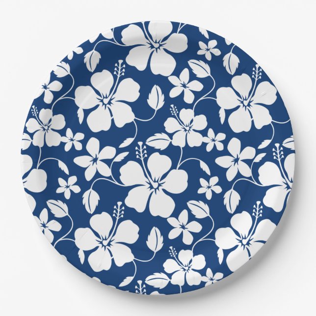 HAWAIIAN HULA (HIBISCUS) NAVY PAPER PLATES (Front)