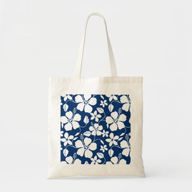 HAWAIIAN HULA (HIBISCUS) NAVY TOTE BAG (Front)