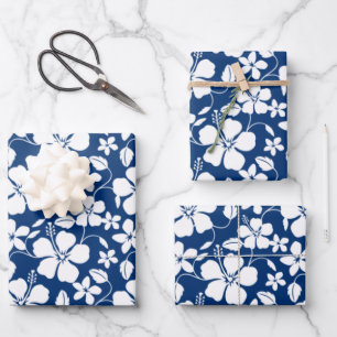 HAWAIIAN HULA (HIBISCUS) NAVY WRAPPING PAPER SHEETS