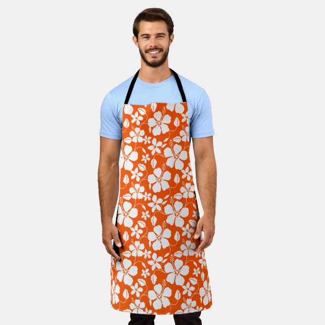 HAWAIIAN HULA (HIBISCUS) ORANGE APRON (Worn)
