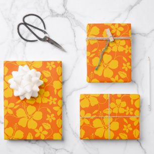 HAWAIIAN HULA (HIBISCUS) ORANGE MIX WRAPPING PAPER SHEETS