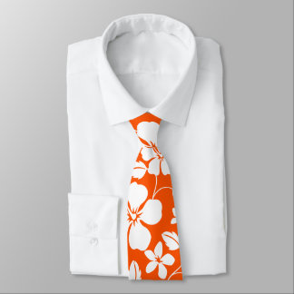 HAWAIIAN HULA (HIBISCUS) ORANGE NECK TIE