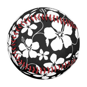 HAWAIIAN HULA (HIBISCUS) PATTERN BLACK BASEBALL