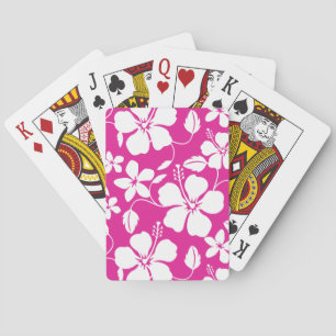 HAWAIIAN HULA (HIBISCUS) PATTERN HOT PINK POKER CARDS