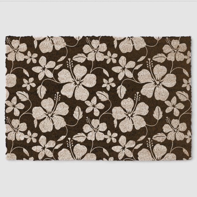 HAWAIIAN HULA (HIBISCUS) PATTERN IN BLACK FIBER DOORMAT (Front)