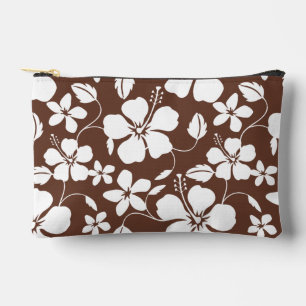 HAWAIIAN HULA (HIBISCUS) PATTERN IN BROWN ACCESSORY POUCH