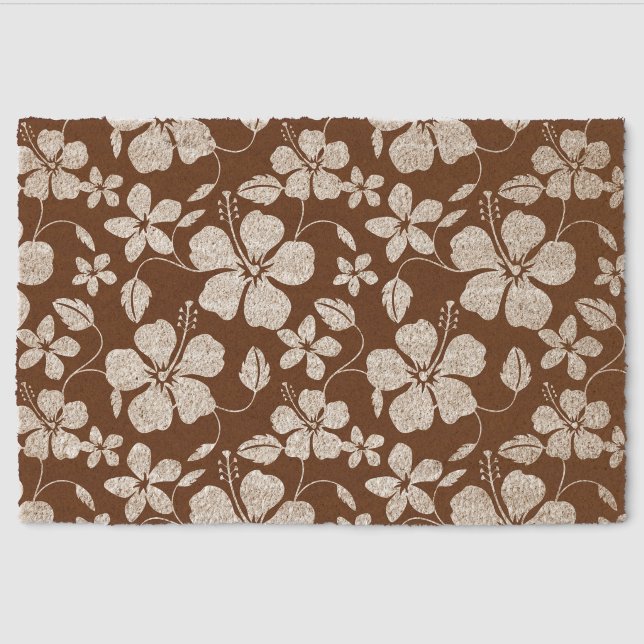 HAWAIIAN HULA (HIBISCUS) PATTERN IN BROWN FIBER DOORMAT (Front)