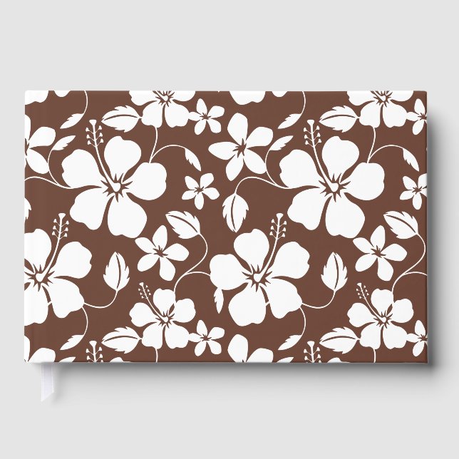 HAWAIIAN HULA (HIBISCUS) PATTERN IN BROWN FOIL GUEST BOOK  (Front)