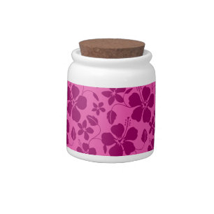 HAWAIIAN HULA (HIBISCUS) PATTERN IN BURGUNDY WINE CANDY JAR
