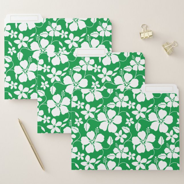 HAWAIIAN HULA (HIBISCUS) PATTERN IN GREEN FILE FOLDER (Set)