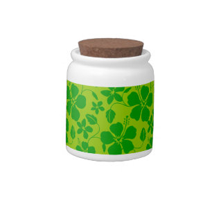 HAWAIIAN HULA (HIBISCUS) PATTERN IN LEMON LIME CANDY JAR