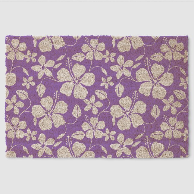 HAWAIIAN HULA (HIBISCUS) PATTERN IN LIGHT PURPLE FIBER DOORMAT (Front)