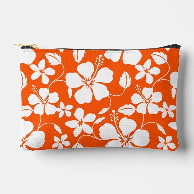 HAWAIIAN HULA (HIBISCUS) PATTERN IN ORANGE ACCESSORY POUCH (Front)