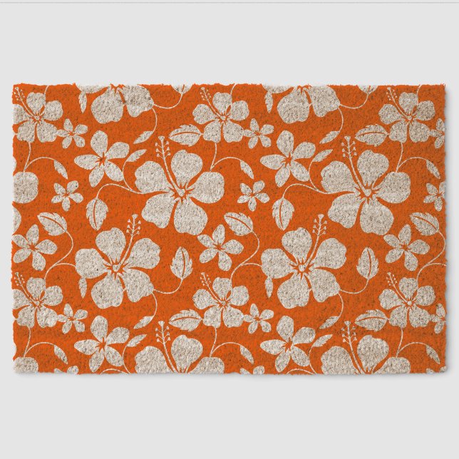 HAWAIIAN HULA (HIBISCUS) PATTERN IN ORANGE FIBER DOORMAT (Front)