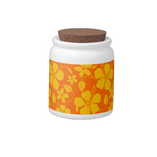 HAWAIIAN HULA (HIBISCUS) PATTERN IN ORANGE MIX CANDY JAR