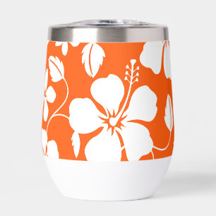 HAWAIIAN (HULA) HIBISCUS PATTERN IN ORANGE THERMAL WINE TUMBLER