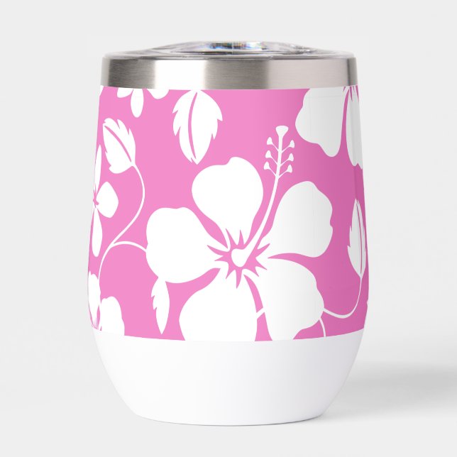 HAWAIIAN (HULA) HIBISCUS PATTERN IN PINK THERMAL WINE TUMBLER (Front)