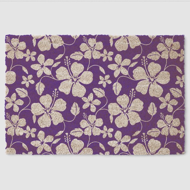 HAWAIIAN HULA (HIBISCUS) PATTERN IN PURPLE FIBER DOORMAT (Front)