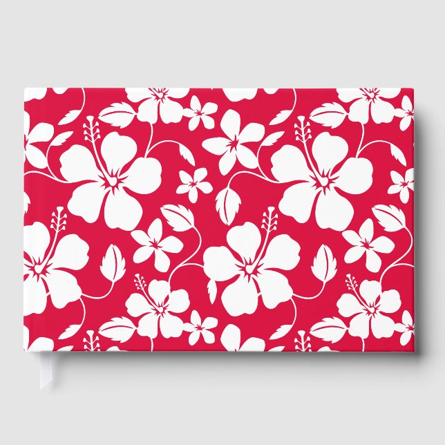 HAWAIIAN HULA (HIBISCUS) PATTERN IN RED FOIL GUEST BOOK  (Front)