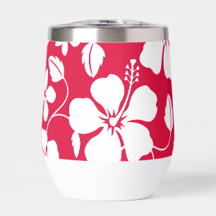 HAWAIIAN (HULA) HIBISCUS PATTERN IN RED THERMAL WINE TUMBLER