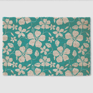 HAWAIIAN HULA (HIBISCUS) PATTERN IN TEAL FIBER DOORMAT